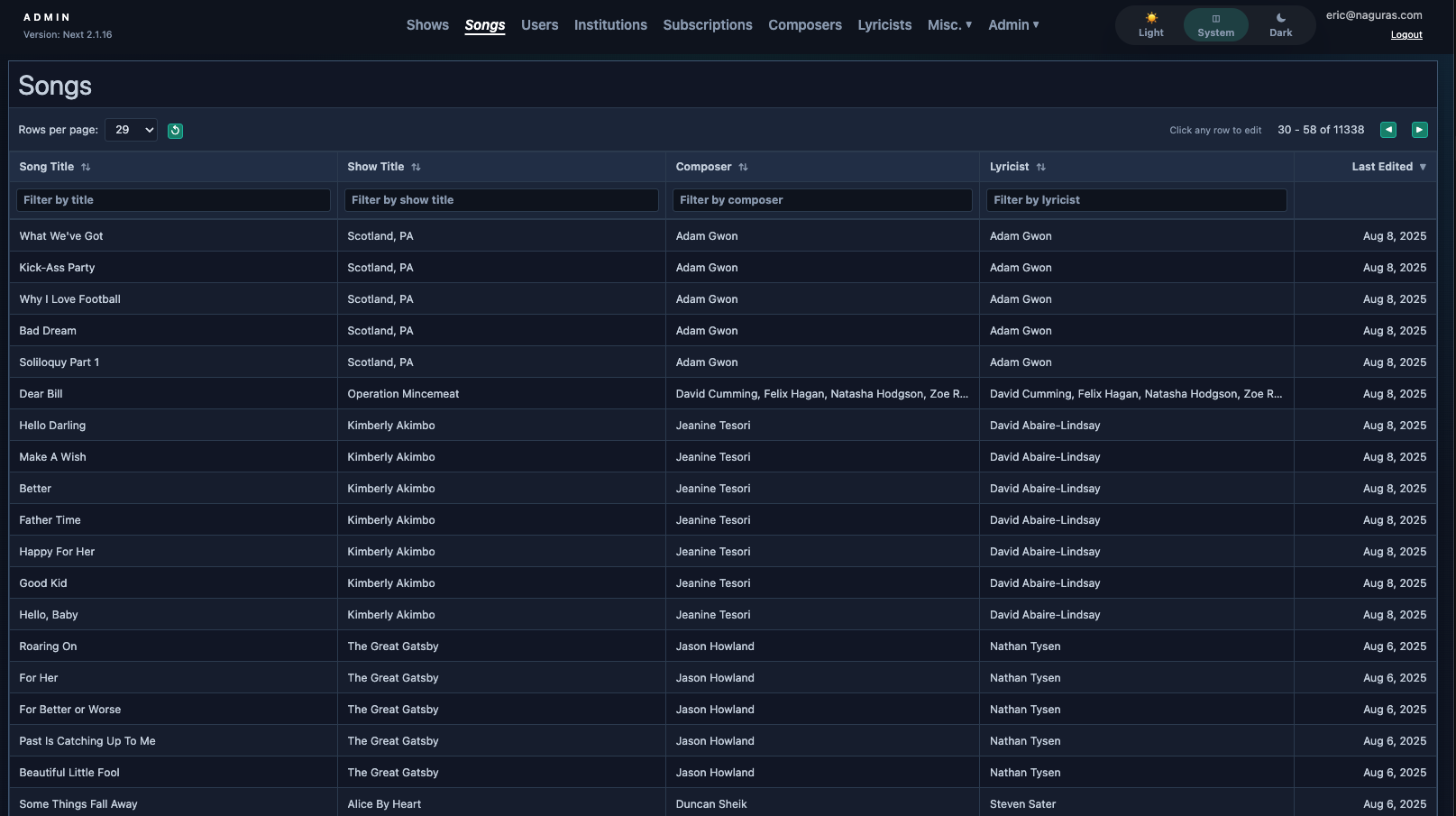 The rewritten administration app in dark mode