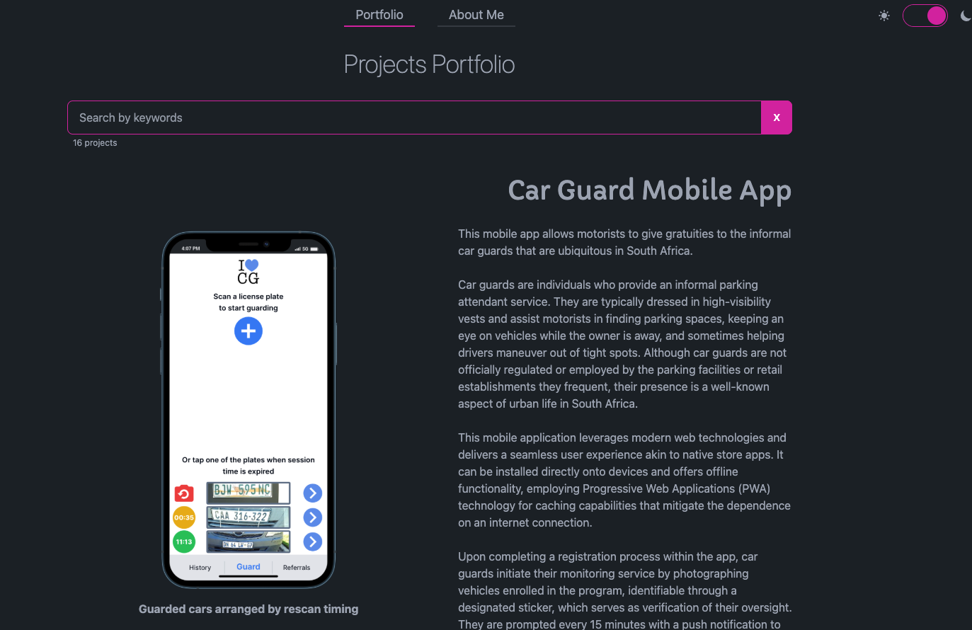 The previous portfolio version